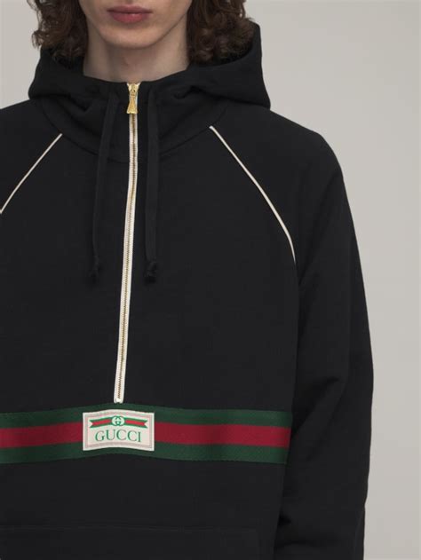 felpa gucci in cotone con cappuccio|Felpa in jersey di cotone con cappuccio e logo applicato GUCCI .